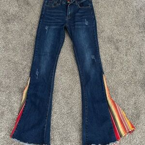 Stylish Blue Flared Jeans with Colorful Stripes